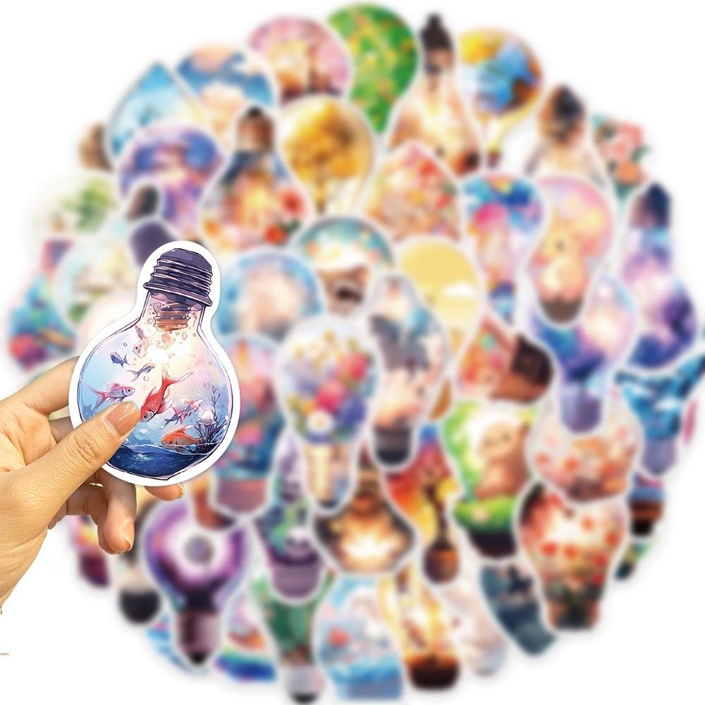 50-Piece Original Light Bulb World Stickers - DIY Waterproof Decor for Guitars, Notebooks, Luggage, Phone Cases & Backpacks