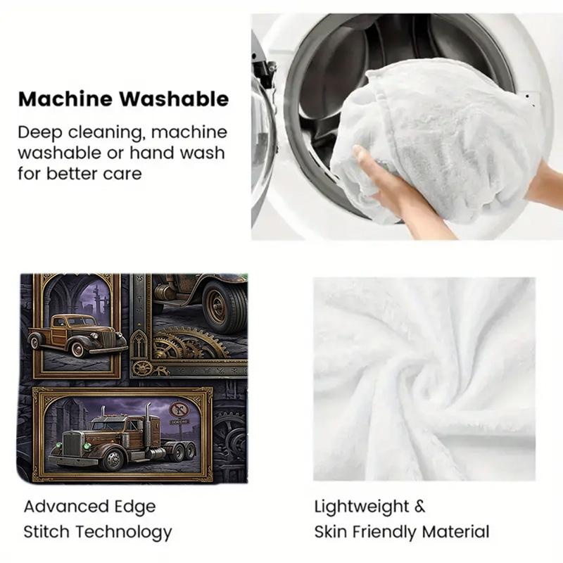 Steampunk Truck Gallery 2D Flat Pattern Flannel Blanket, High Quality All Seasons, Home Decor, Warmth and Comfort, Perfect for Christmas Gifts.