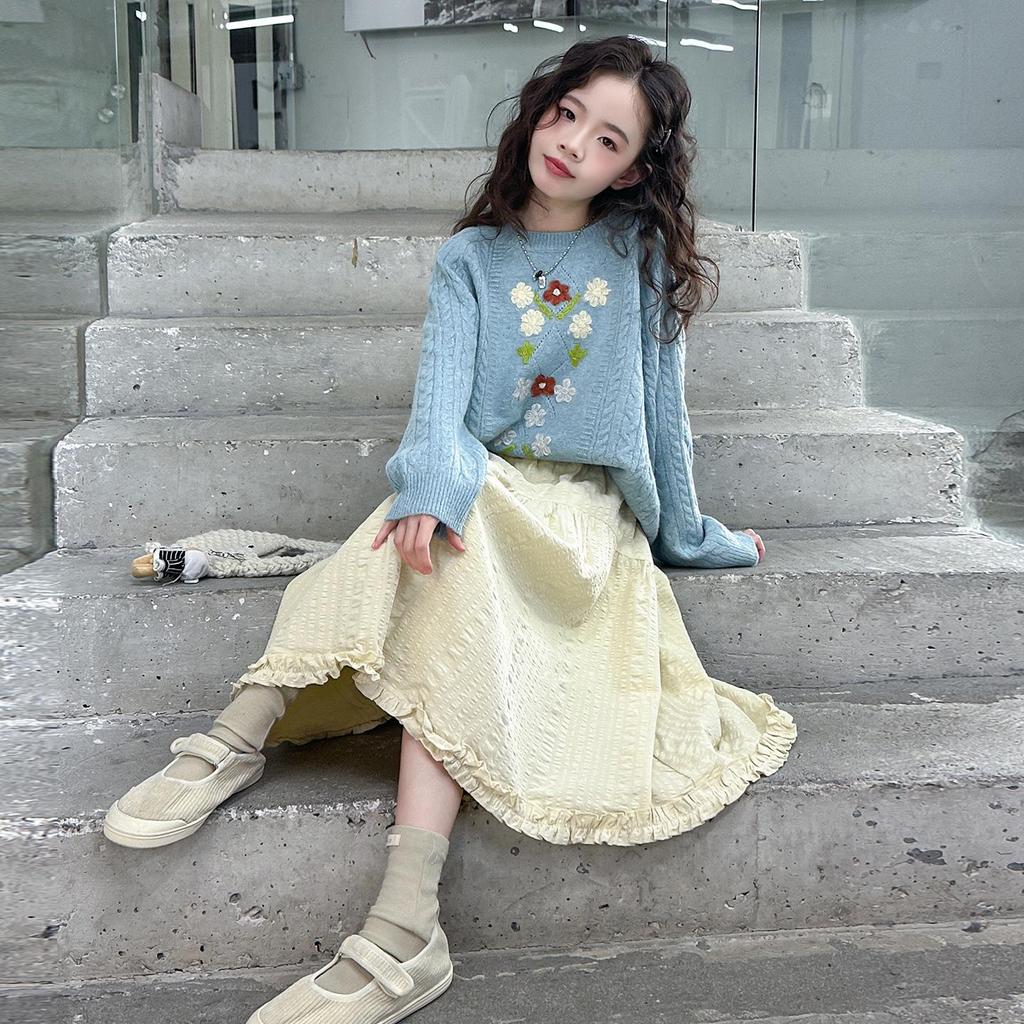 Strickpullover & Rock Set für Mädchen Herbst 2025 - Zweiteiler im koreanischen Stil für große Kinder.