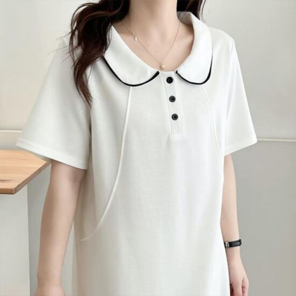 Navava Women Lovely Casual Colorblock Collar Short Sleeve Dress No933
