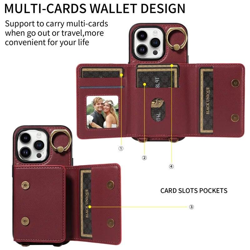 Ring Lanyard Leder Brieftasche Fall für iPhone 15 Pro Max 14 Plus 13 Pro 12 Samsung Galaxy S24 Ultra S23 S22 21 FE A25 A15 A54 A34 A14 Flip Telefon Abdeckung