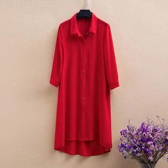 Chiffon Shirts Women's Large Size Mid-Length Three-quarter Sleeve Cardigan Outer Sunscreen