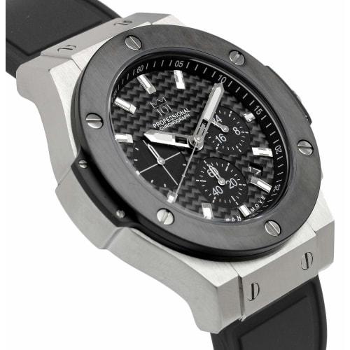 HYAKUICHI 101 Watch 100m Water Resistant Chronograph Date Display Rubber Belt Black X Silver Carbon Men's