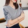 SURWENYUE Camicette estive in chiffon Camicie Top a righe moda Ricamo Manica corta Abbigliamento donna