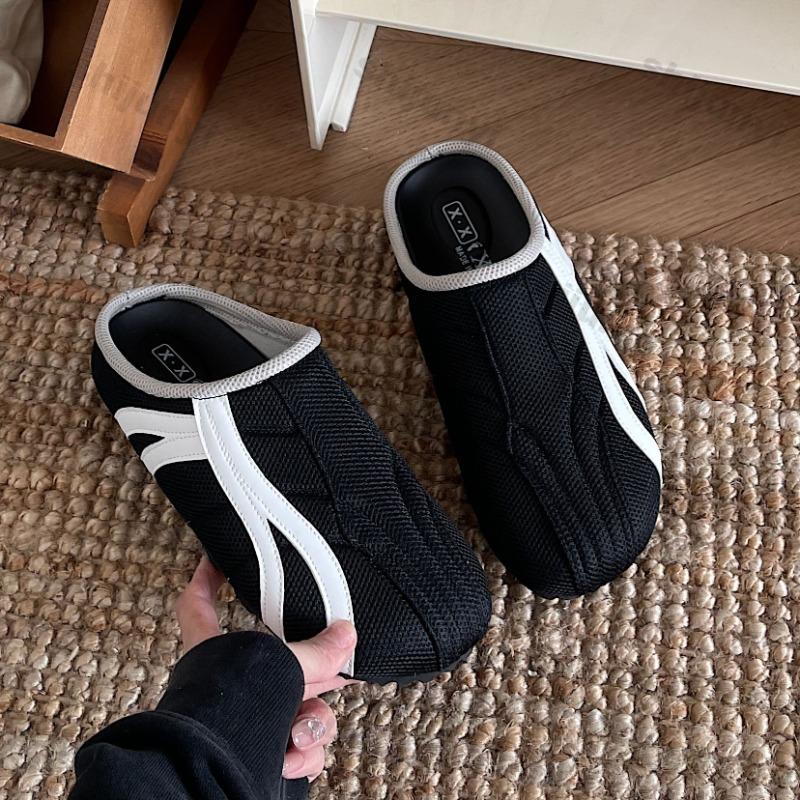 Fashion Women Flat Slippers 2025 Summer New Vintage Slip on Non Slip Half Drag Mesh Breathable Lightweight Comfortable Soft Sole Sandals