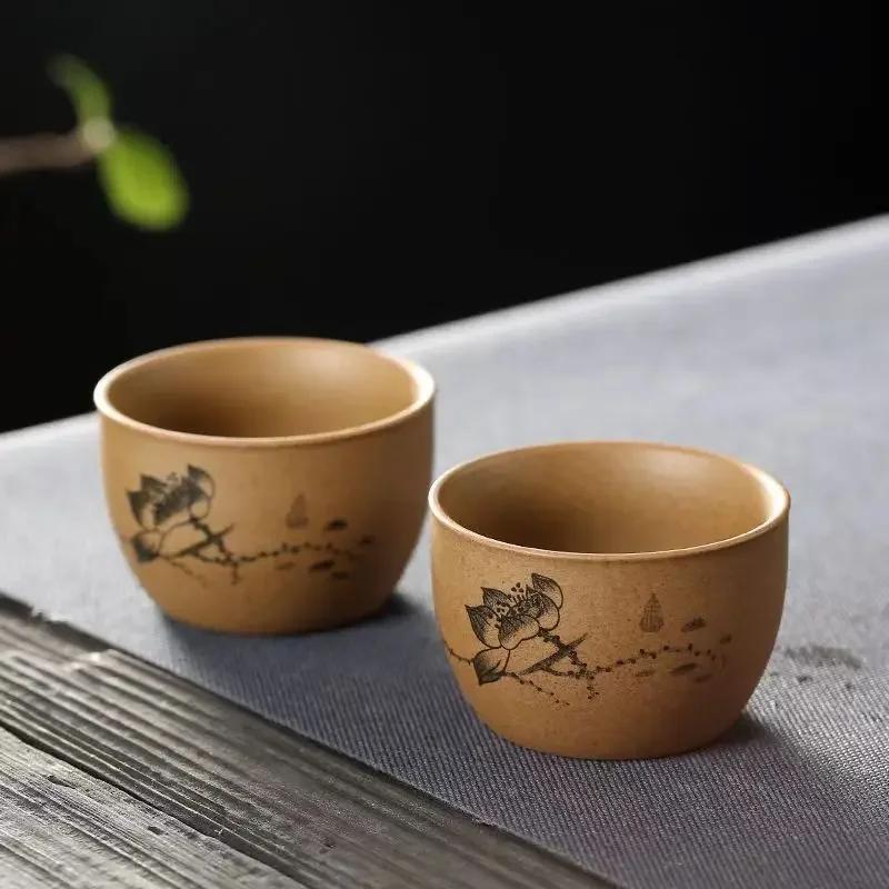 

Rough Pottery Hand-painted Tea Cup Chinese Tea Cups and Mugs Jingdezhen Japanese Te Cup Ceramic Teacup Mug Teacups Set Bowl Puer