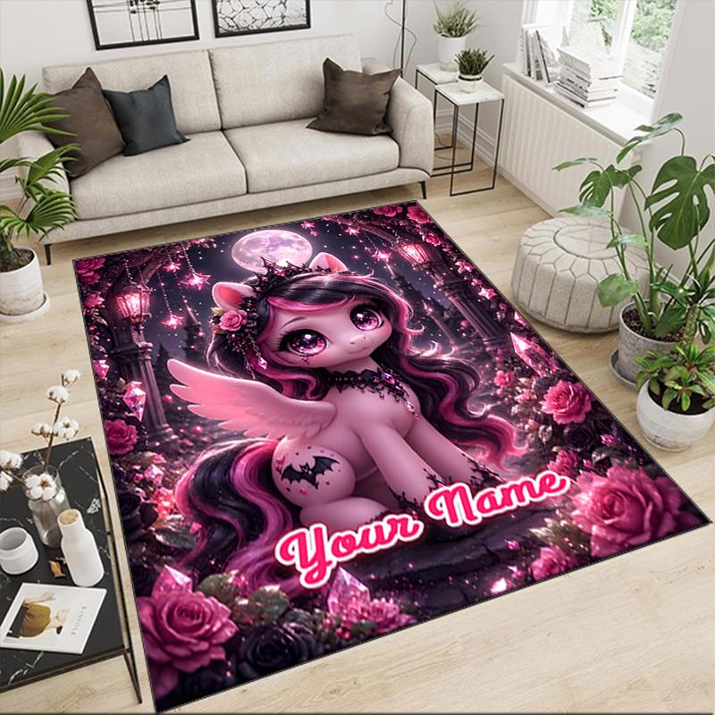1PC Custom Name Fantasy Unicorn Moon Night Theme Floor Mat Ideal for Living Room, Game Rooms, Office, Bedroom,Floor Mat Playful Design