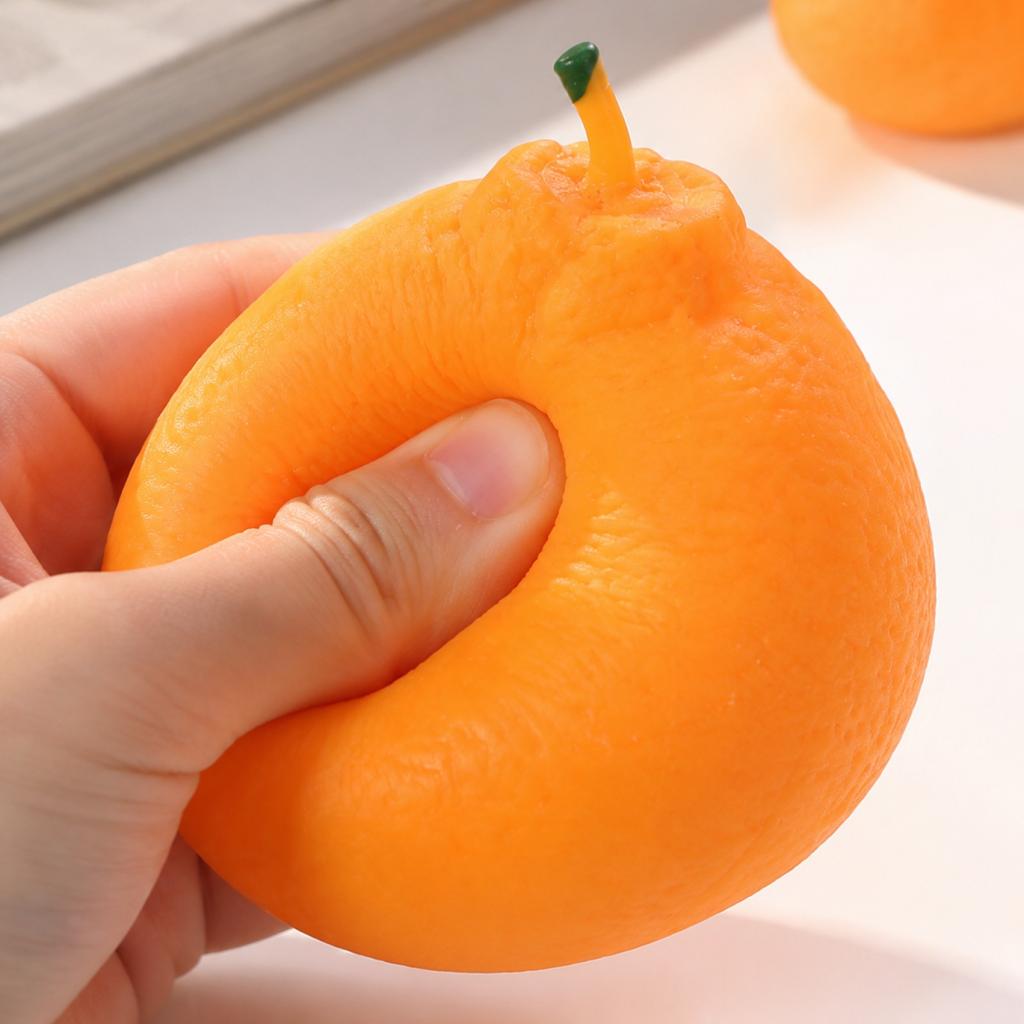 Flexible Squeezable Orange Shape Stress Toy for Desk Office Home Relaxation and Hand Exercise Moldable Design