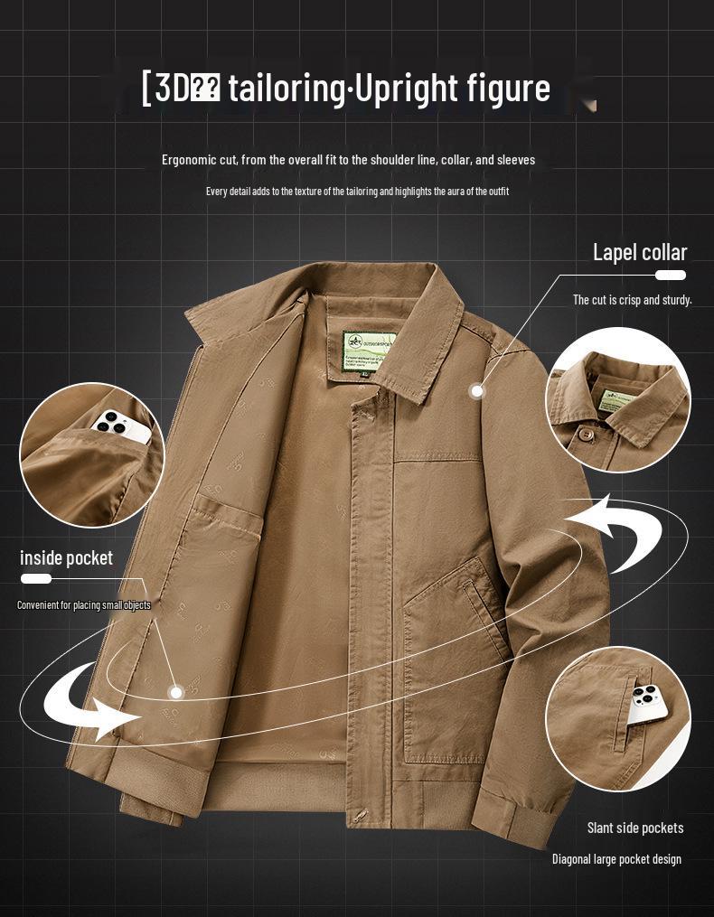 Męska Kurtka Pilotka z Pranego Bawełny z Kołnierzem Baseballowym - Odzież Wierzchnia Stylu Wojskowego na Wiosnę/Jesień