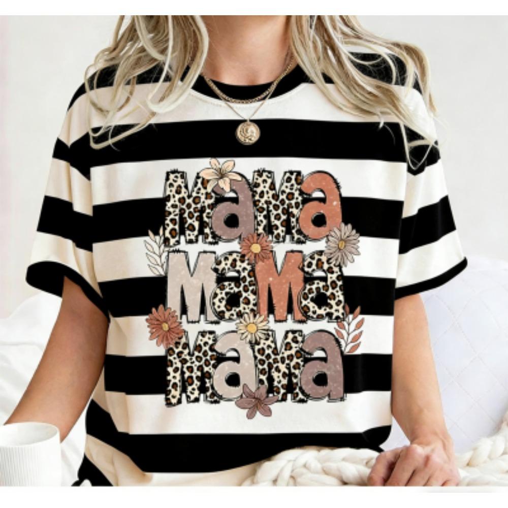 

Fashion Funny Stripe Leopard Mama Print Women s Short Sleeves T-Shirt Loose Casual Summer Outdoor Street Women s Tees Tops XXS