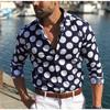 Camisas de Manga Larga con Estampado de Lunares para Hombre Cárdigan Casual Botón Nuevo Moda Festiva Camisas