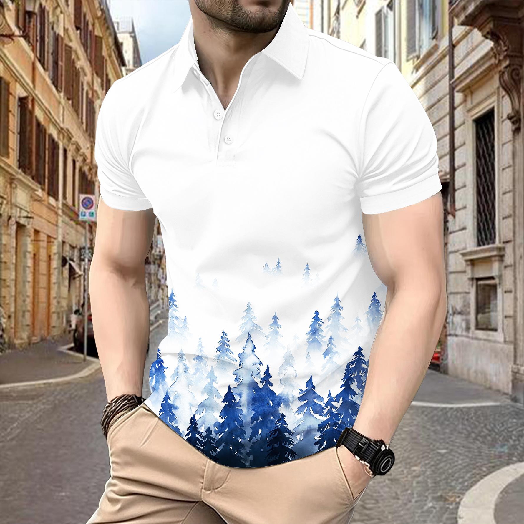 

Мужская летняя мода с принтом, свободные рубашки поло, короткий рукав, отложной воротник, футболка, топ XXL небесно-голубой