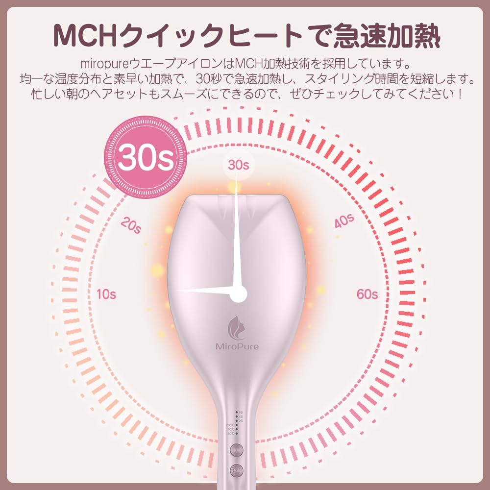 Miropure Hair Wave Curling Timer Emits 10 Million Negative Burn PSE Certified Iron, Iron, Iron, 40mm, Clamp-to-Curl, 160°C-200°C, Setting, Ions,