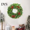 Indoor Outdoor Seasonal Ornament Christmas Garland Wall Sticker, Pine And Cypress Branch Decal with Red Berries & Peel Stick Cones, Xmas Wreath