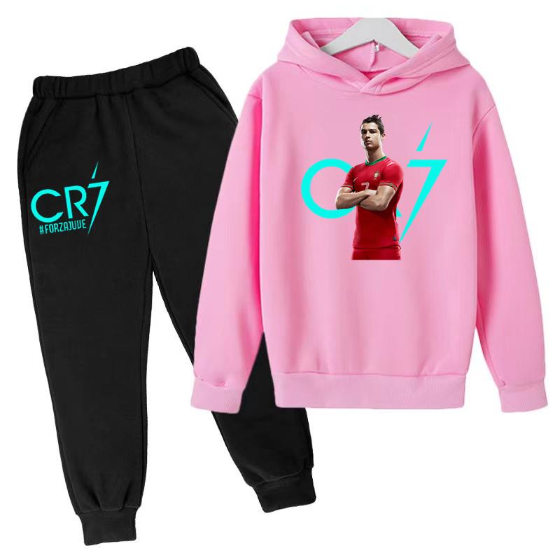 TZWYChildren's Clothing Coat CR7 Brand Casual Competition Sportswear Boys Girls Letter Printed Hoodie/trousers 2P Sports Jogging Set
