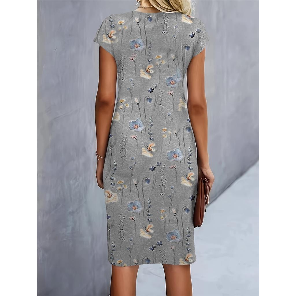 Dámské ležérní šaty s krátkým rukávem kulatým výstřihem upnuté ke kolenům