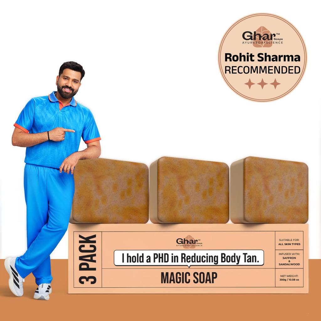 Ghar Soaps Sandalwood & Saffron Magic Soaps For Bath (300 Gms Pack Of 3) | Paraben Free | Chandan & Kesar Bath Soap | Handmade Soaps For Glowing | S
