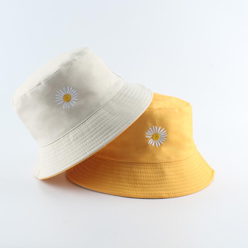 Sommer-Gänseblümchen Eimerhut Damen Mode Baumwolle Strand Sonnenhüte Wende Bob chapeau Femme Blumenhut Fischerhut