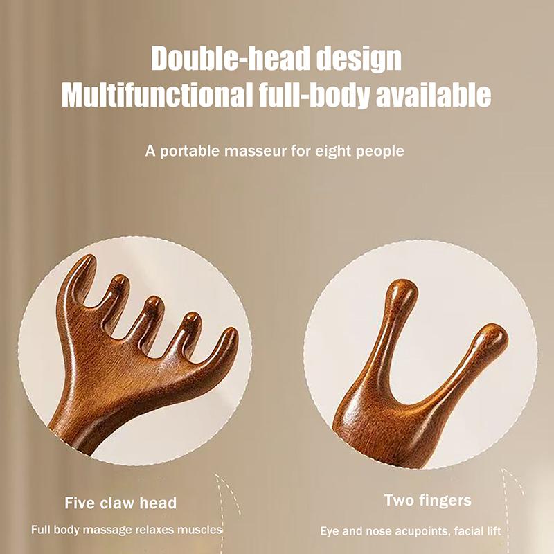 Sandalwood Scalp Massager Sandalwood Deer Antlers Wide Tooth Comb Meridians Dredging Scalp Facial Massage Comb Gua Sha Comb