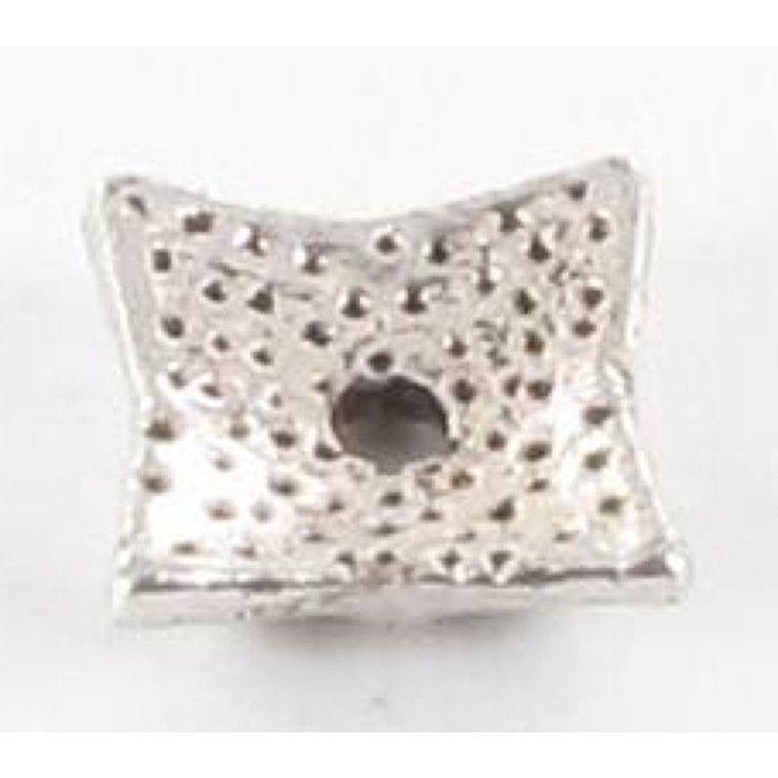 Round Spacer Bead. Silver-tone Metal Square (of 10)