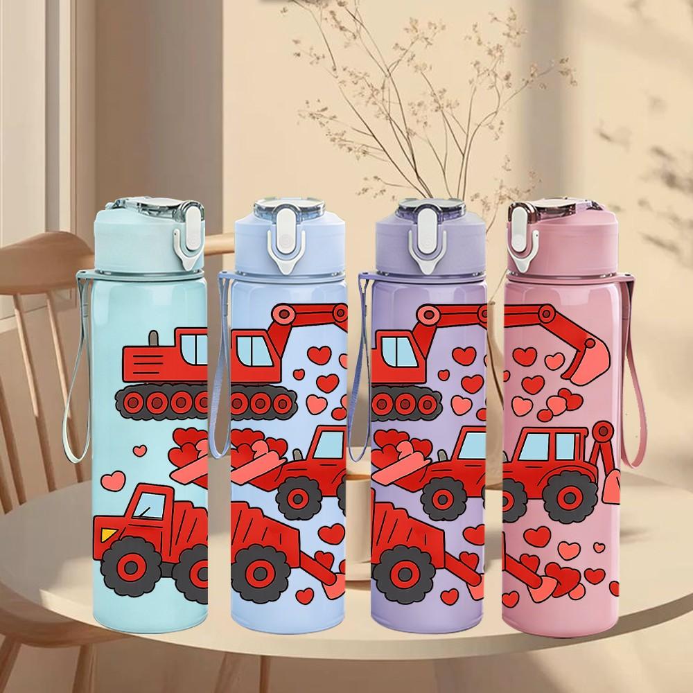 1PC Construction Tractor Truck 750ml Color Plastic Sports Water Bottle Leakproof Flip Straw Lid Suitable for Sports Office Home Use