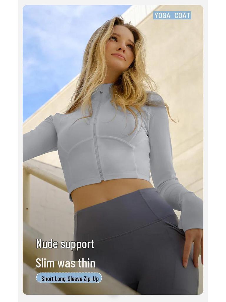 Nowa kurtka do jogi typu slim fit: Top sportowy z długim rękawem i stójką