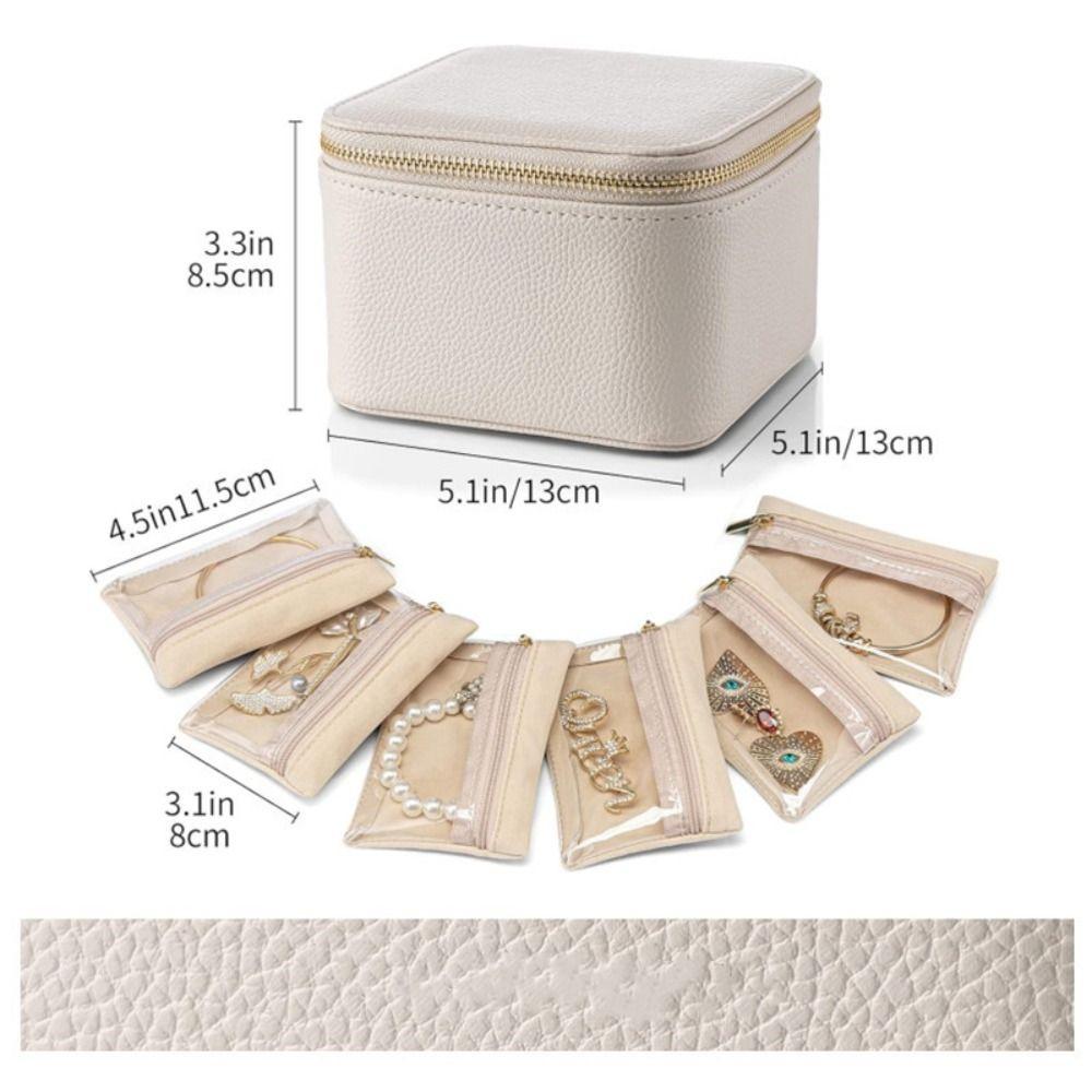 Large Capacity Jewelry Box PU Leather Zippered Pockets Jewelry Display Box with Small Pouches Multi-function