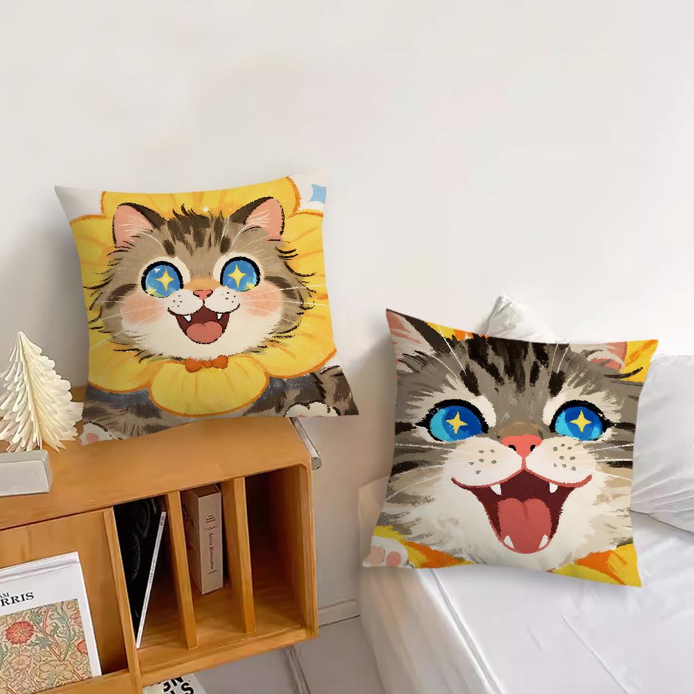 Cartoon Flowers Cat Cute Cushion Cover Pillow Cover Decoration Room Home Sofa Living Office Car Nordic Simplicity