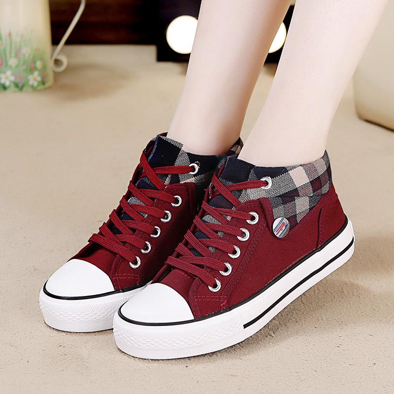 Women's Canvas Shoes Street Fashion Plaid Stitching Casual Flat Walking Shoes Designer Vulcanized Shoes