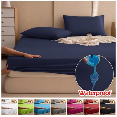 Funda de cama impermeable, sábana tamaño queen, funda de colchón transpirable, color sólido, protector de colchón tamaño king de varios tamaños, sábana ajustable para el hogar