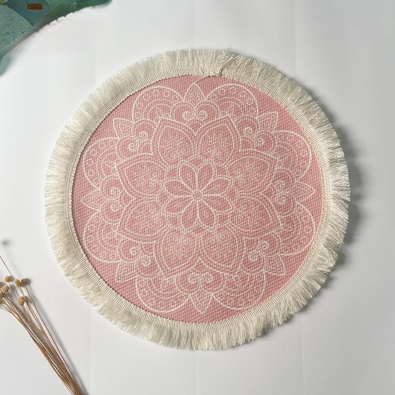 Bohemian Cotton Thread Placemat Nordic Fabric Woven Round Mat Home Kitchen Heat Insulation Anti-scald Mat Tassel Table Coaster