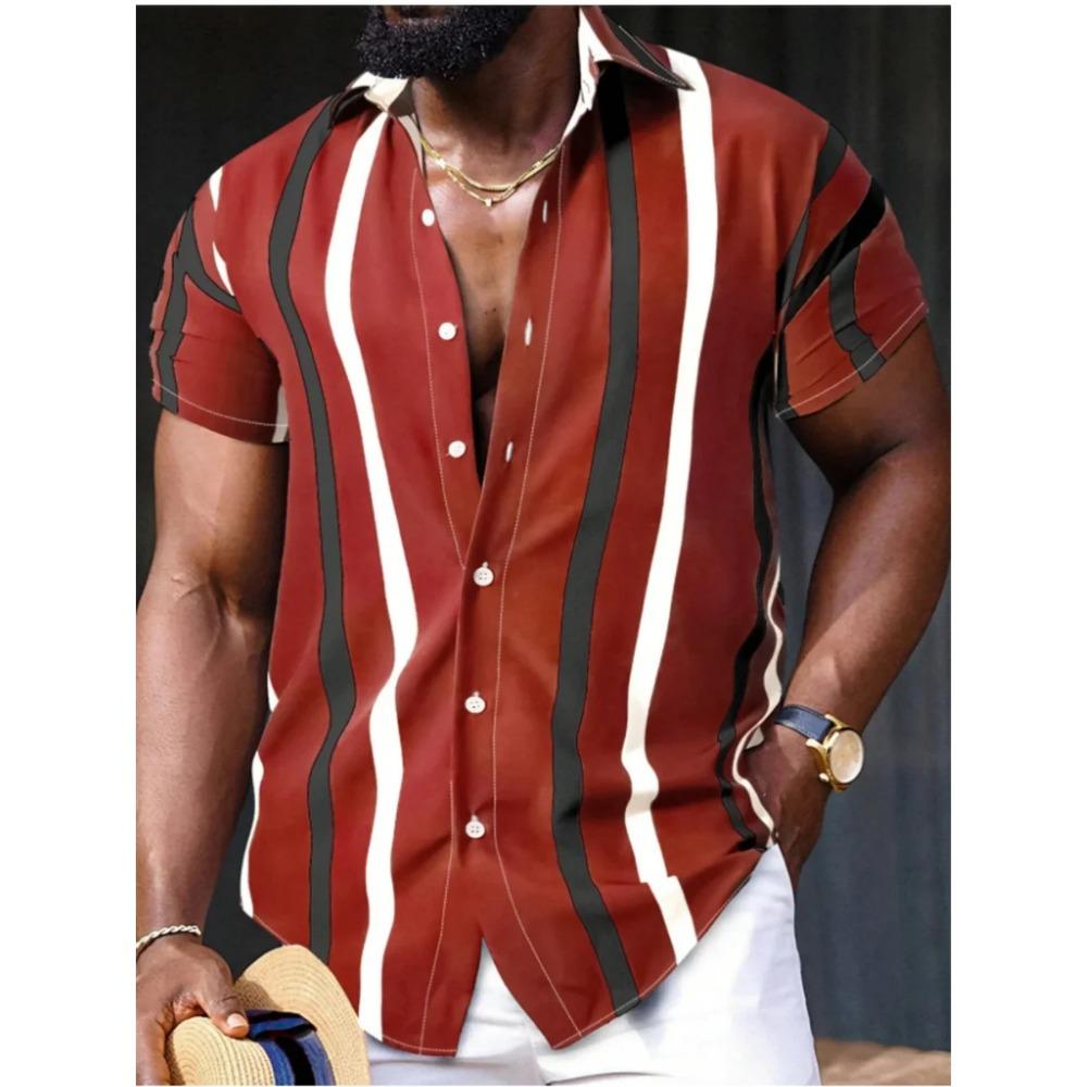 New Summer Men Clothes Short Sleeve Stripe Shirt Tops Men Casual Beach Shirt Tops