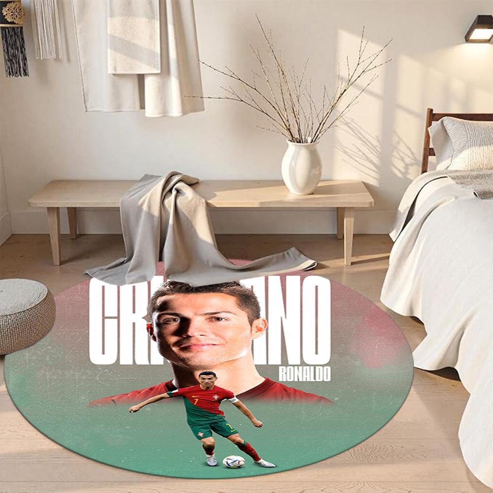 Cristiano Ronaldo Round Carpet Suitable for Decorate Room Living Rooms Entryway Balcony Anti-slip Round Rug Anime Office Decor Birthday Christmas Gift
