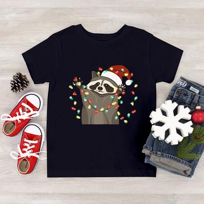 3D Druck Niedliches Waschbär T-Shirt für Kinder Weihnachten Tiermuster T-Shirts Mode Waschbärliebhaber Kurzarm Jungen Mädchen Oberteile Tees