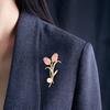 Women Brooch Rhinestone Inlay Imitation Pearl Decor Sparkling Tulip Design Lapel Pin Non-Slip Buckle Scarf Badge Clothing Bags Accessories