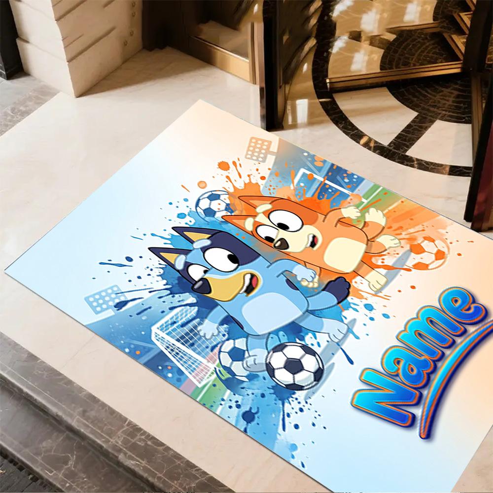 Soccer Fun Bluey Customized Name Floor Rug Office Rug Design for Dormitory Study room Playrooms Bedrooms Antislip Carpet Decorate Offices