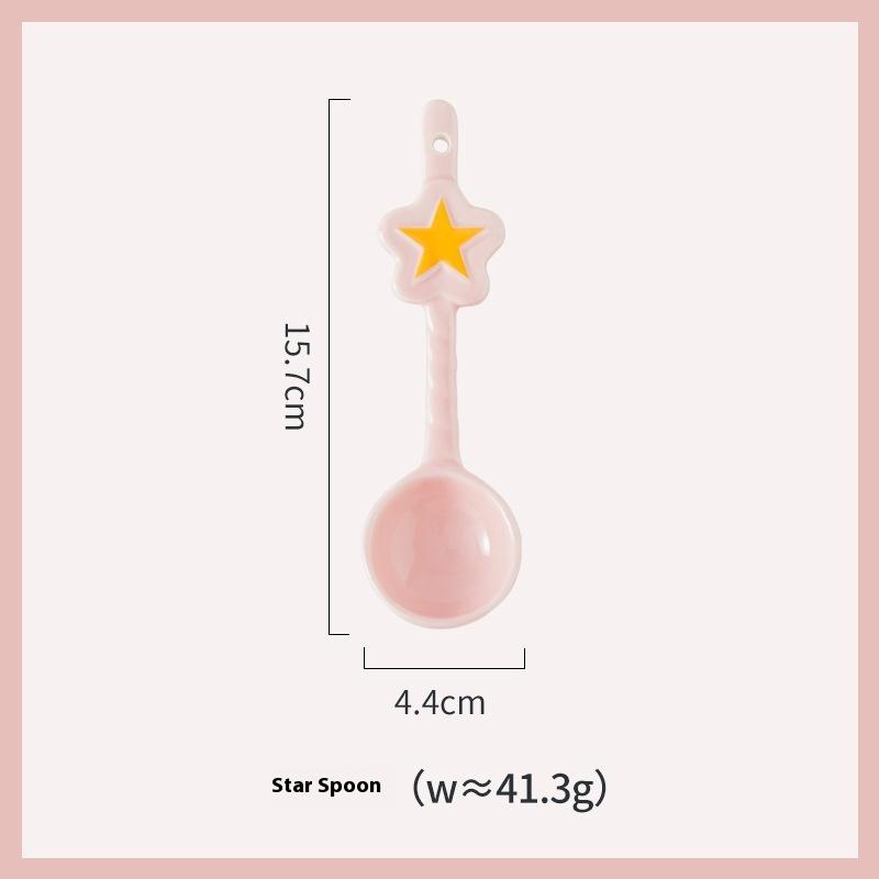 Ceramic Long Handled Star Spoon Household Stirring Spoon Flower Shaped Coffee Spoon