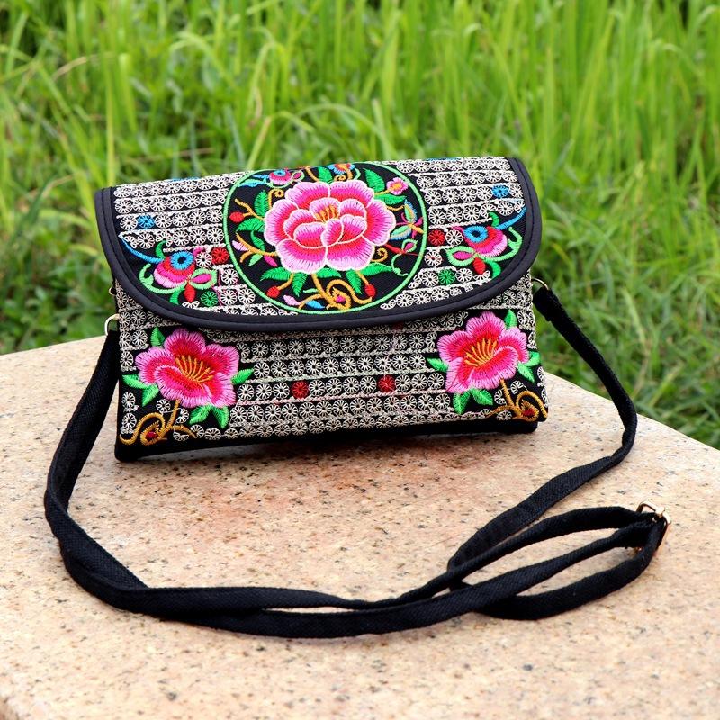 WTEMPO Female Ethnic Style Double-layer Zipper Messenger Bags Women's Large Capacity Casual Cross-body Embroidery Bag