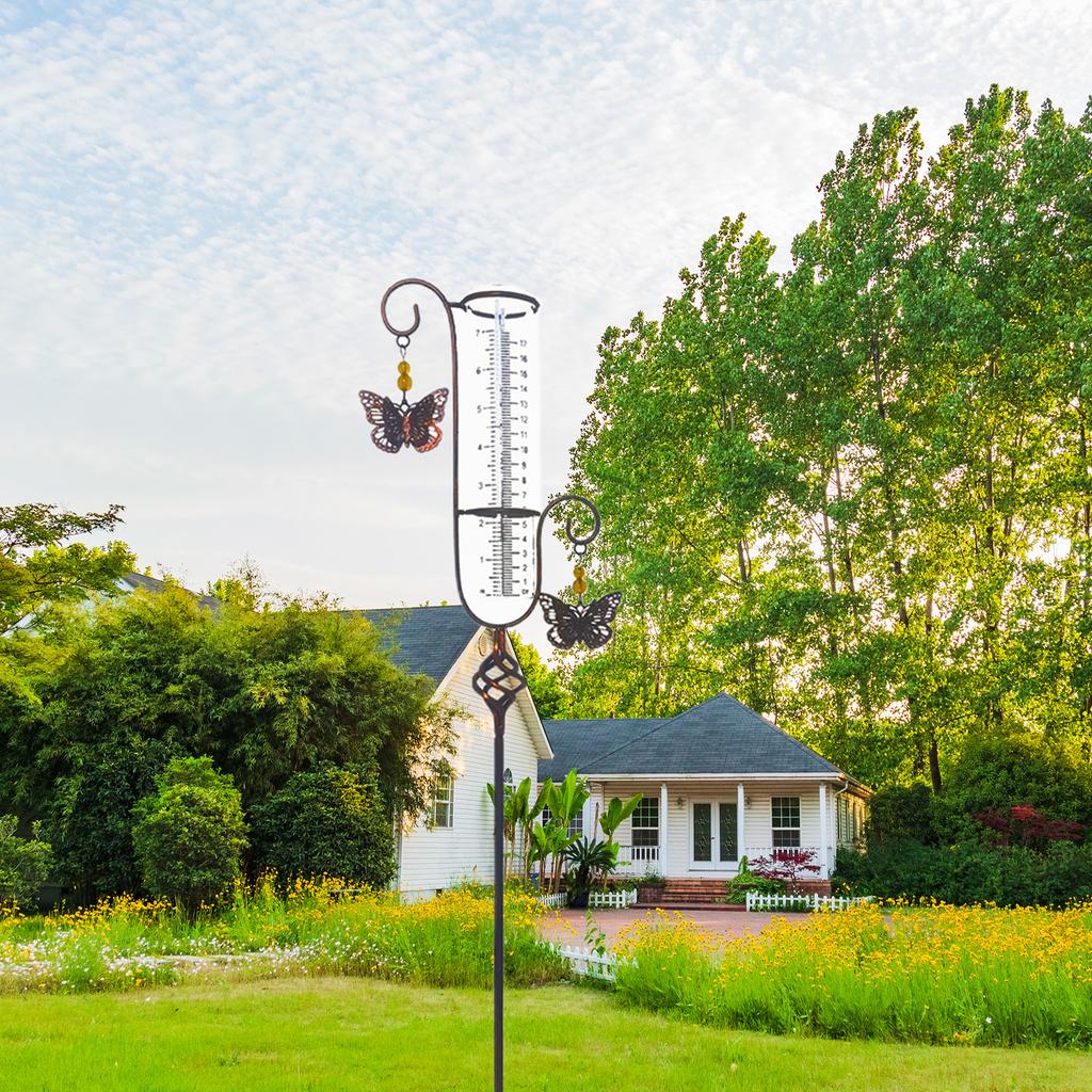 45cm Hummingbird Iron Rain Gauge Outdoor Rainfall Collector Garden Decor