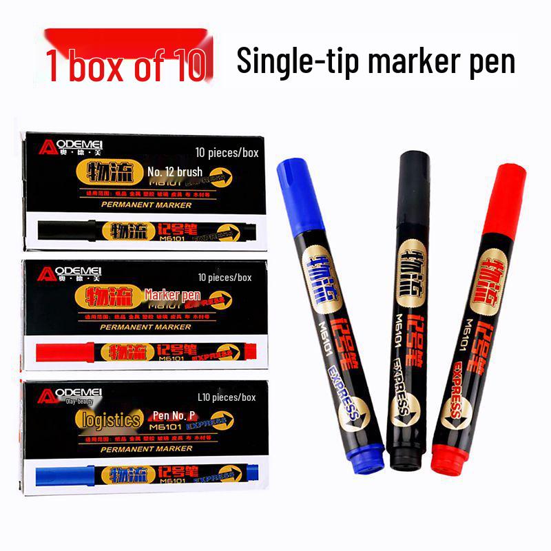 Large Capacity 10-Pack Single Round-tip Marker Pens for Line Marking and Journals
