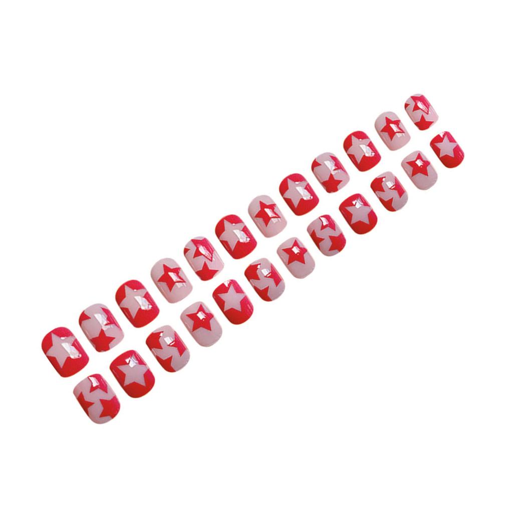 Glossy Short Fake Nails with Star Printed Resin Material Zero Pressure On Nail Bed for Fingernail DIY Decoration