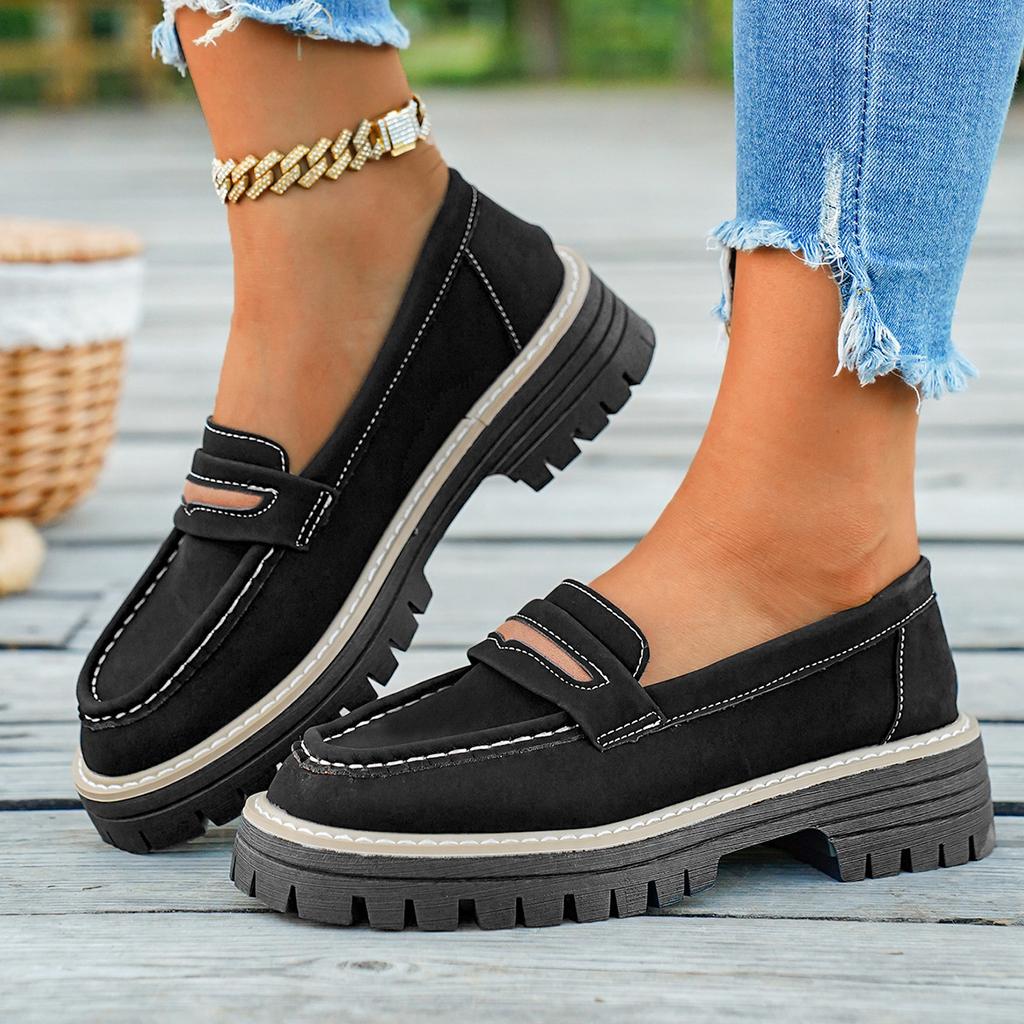 2025 new spring and autumn loafers large size casual polished British style women's shoes thick heel thick sole foreign trade retro single shoes
