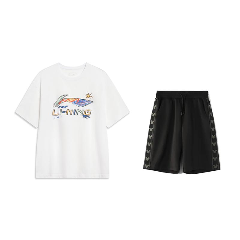 

Li-Ning Fashionable Simple Loose Round Neck Short Sleeve Comfortable Versatile Quick-Dry Shorts Casual Sports Suit Unisex suit YHSV369-1+YKSV129-2 S