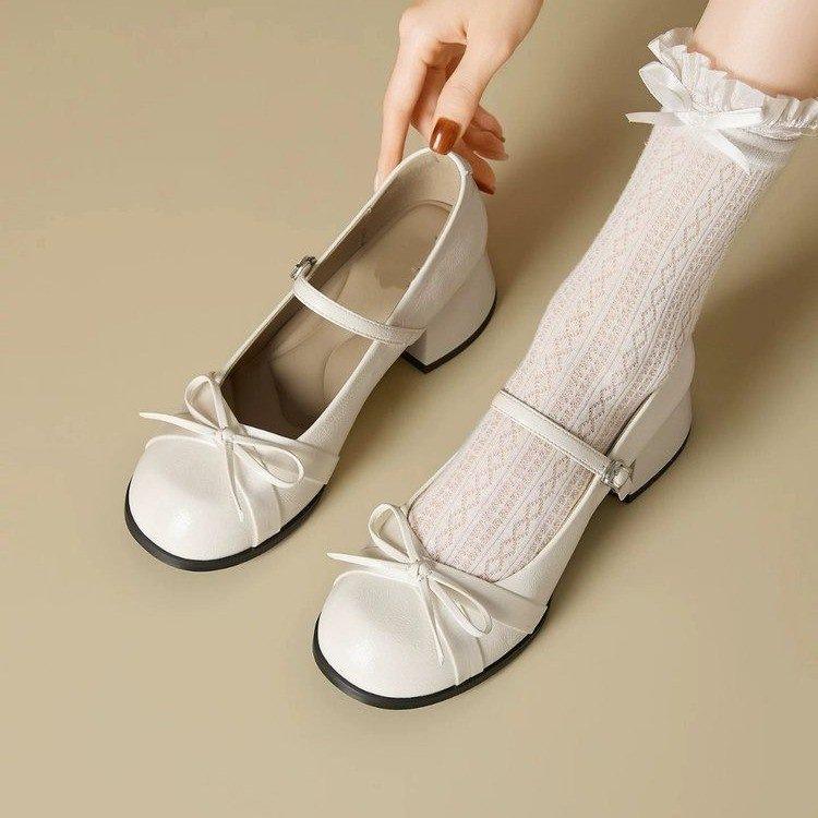 Round-toe Single-heel Women s Shoes with Thick Heels, New Style, Single Shoe 35 бежевый