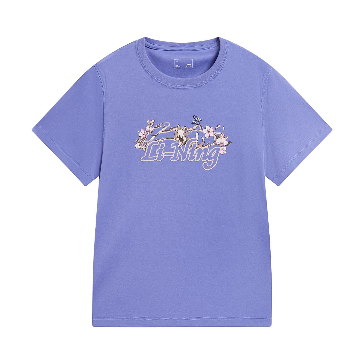 Li-Ning Sport Lifestyle Series Pattern Printed Letter Round Neck T-Shirt Women tops ATSW312-3 S