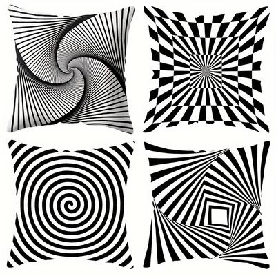 White Striped Pillowcase Double Sided 2D Flat Print With 3D Pattern Zippered Decorative Cushion Cover For Sofa Bed Home Decor