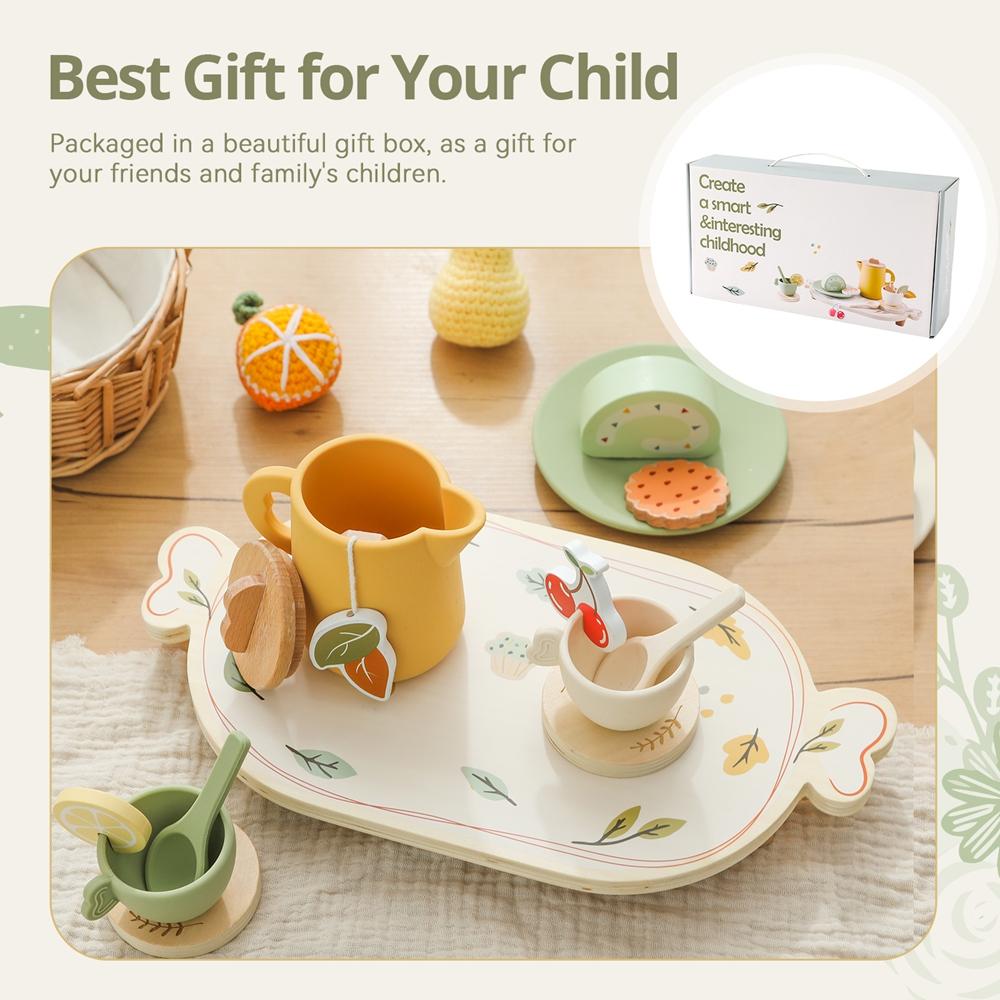 Montessori Toys Girls Wooden Tea Sets Toys Pretend Play Baby Toys Coffee Cake Afternoon Tea Education Play House Children's Toy