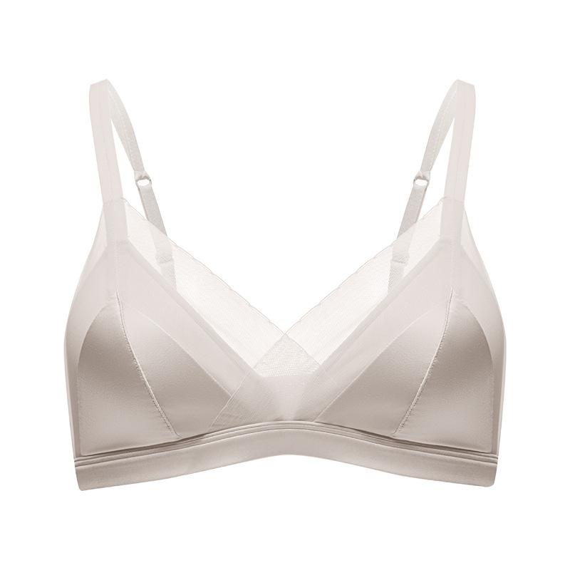 Satin French Triangle Comfy Underwear Modal Inner Breast Small Thin Cup Bra Simple Hem Simple Bra