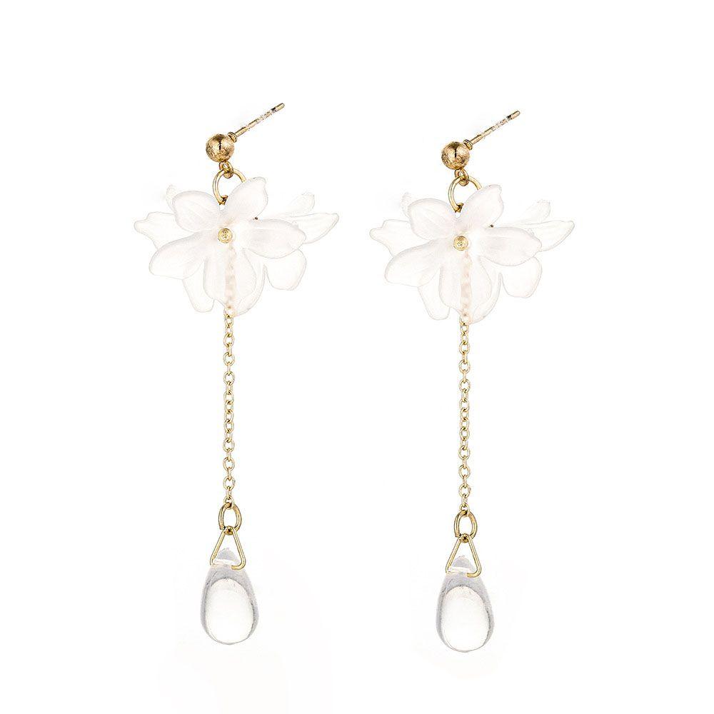 White Women Transparent Crystal Small Fashion Daisy Dangle Ear Studs Drop Earrings Eardrop Jewelry