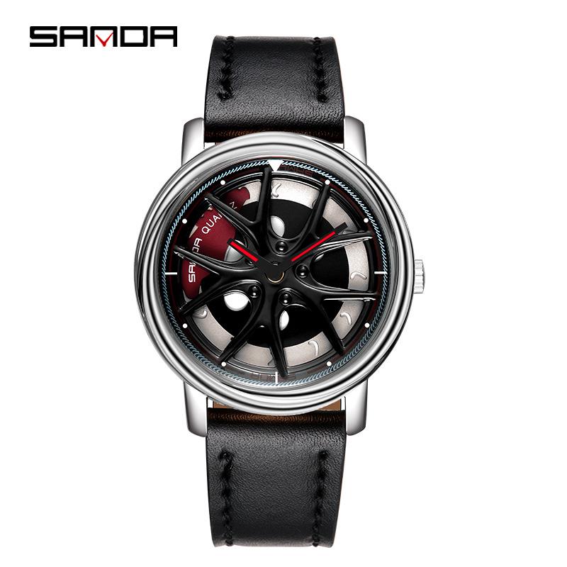 Sanda Men's Creative Wheel Quartz Watch - Trendy Rotating Waterproof Wristwatch